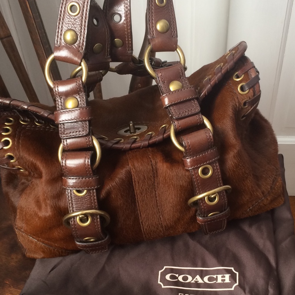 COACH Chelsea Fawn Brown Haircalf/Leather Satchel